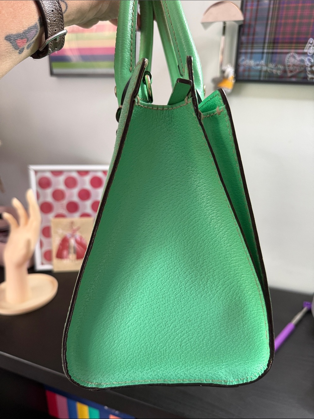 kate spade Wellesley Quinn Emerald Green Leather Satchel with Playful Charm - Picture 7 of 15